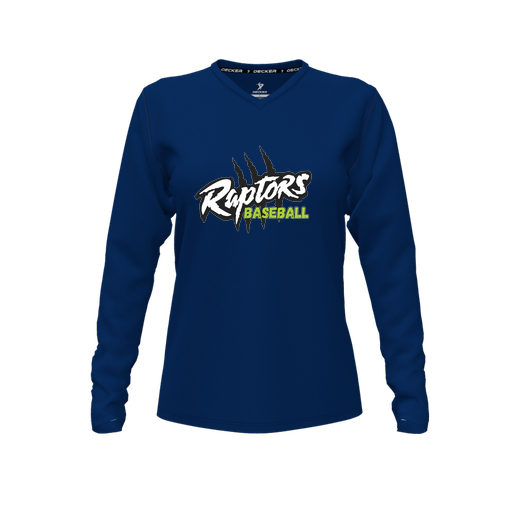 [CUS-DFW-TEES-CMF-VNK-LSL-NVY-FYXS-LOGO1] Decker Comfort T-Shirt (Female Youth XS, Navy, V Neck, Logo 1, Long Sleeve)