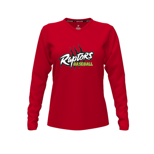 [CUS-DFW-TEES-PER-VNK-LSL-RED-FYXS-LOGO1] Performance T-Shirt (Female Youth XS, Red, V Neck, Logo 1, Long Sleeve)