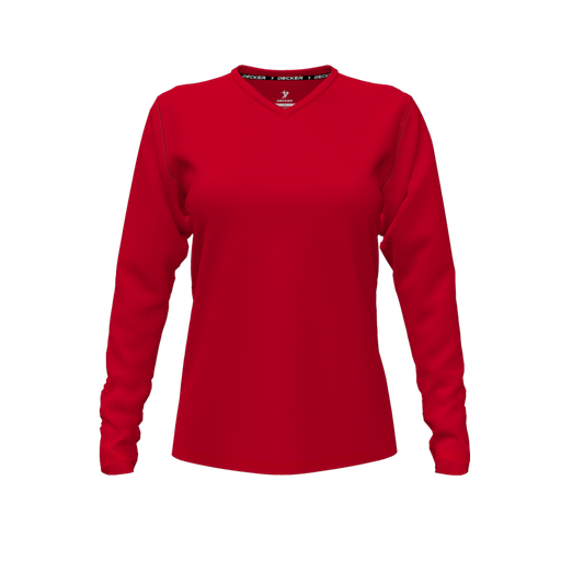 [FTLVPTRD-FYXS-LOGO2] Decker Performance T-Shirt (Female Youth XS, Red, V Neck, Logo 2, Long Sleeve)