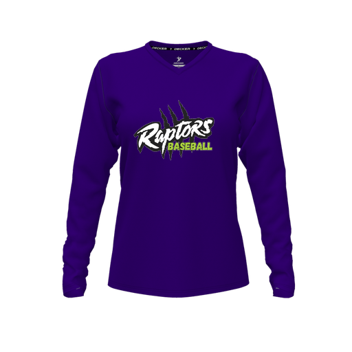 [CUS-DFW-TEES-PER-VNK-LSL-PUR-FYXS-LOGO1] Performance T-Shirt (Female Youth XS, Purple, V Neck, Logo 1, Long Sleeve)